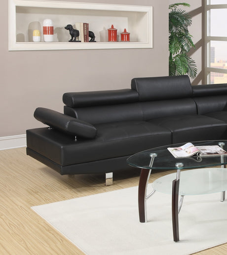 Black Color Sectional Living Room Furniture Faux Leather Adjustable Headrest Right Facing Chaise & Left Facing Sofa - sold by Home Elegance USA