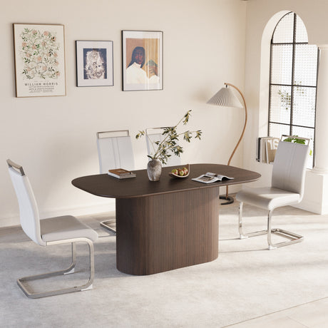63 'medieval modern brown style MDF dining table and PU armless dining chair set 4. Assemble Desktop and Silver plated metal leg dining chair set, suitable for home&kitchen - sold by Home Elegance USA
