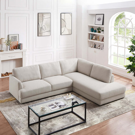 Glander Cozy Sectional Sofa Right Facing Linen Fabric Cream Mid-Century Modern Design - sold by Home Elegance USA
