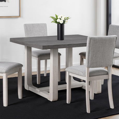 Transitional Style 5pc Dining Set Gray Upholstered Fabric Chairs Dining Table Trestle Base Table 4x Side Chairs Dining Room - sold by Home Elegance USA