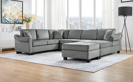 U-shaped Sectional Sofa Chenille Upholstered with Movable Storage Ottoman, Dark Gray, 111.8' - sold by Home Elegance USA