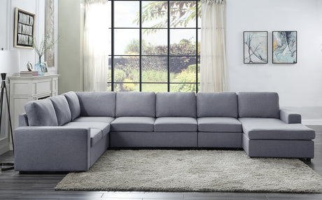 Tifton 147' Light Gray Linen 7 Seat Reversible Modular Sectional Sofa Chaise - sold by Home Elegance USA