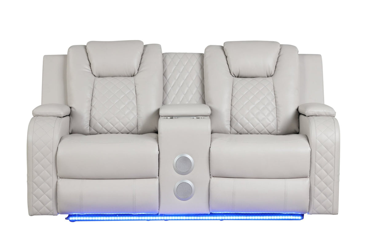 Benz LED & Power Reclining Loveseat Made With Faux Leather in Ice | Home Elegance USA