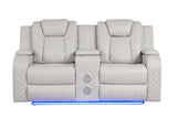 Benz LED & Power Reclining Loveseat Made With Faux Leather in Ice - 659436352759 - Home Elegance USA - 2