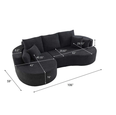 106 in. 2 - Piece Fabric Cloud Curved Sectional Boucle Sofa,CHAISE LOUNGE, BLACK - sold by Home Elegance USA