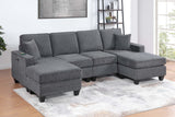 3pc Sectional Set Right Arm And Left Arm Chaise USB Port Armless Loveseat Plastic Legs Matching Two Pillows Primary Living Room Slate Gray Finish