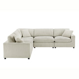 Chelsea Modular 5-Piece Sectional in Beige with Plush Polyester Upholstery and Solid Wood Legs