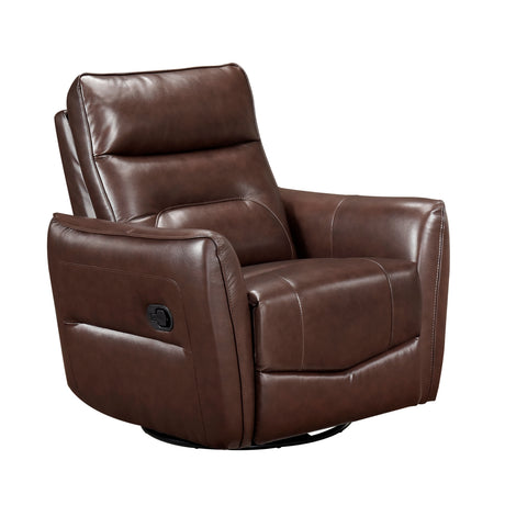 1pc Recliner Chair with Swivel Motion Luxurious Comfort Brown Leather Upholstered Solid Wood Living Room Furniture