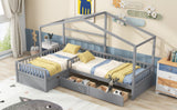 Twin Size House Platform Bed with Three Storage Drawers,Gray - Home Elegance USA
