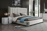 Token - Queen Modern Cream & Stainless Steel Bed + Nightstands