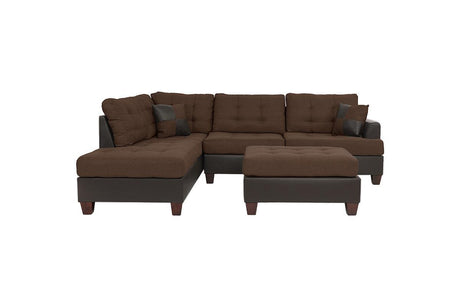 Sectional Sofa Chocolate Polyfiber Cushion Tufted Reversible 3pc Sectional Sofa, Chaise  Ottoman Living Room Furniture - sold by Home Elegance USA