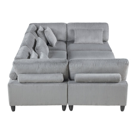 6pc Modular Sectional Set Gray Corduroy Upholstery 3x Armless Chairs 2x Corner Seats 1x Ottoman Pillows Living Room Furniture - sold by Home Elegance USA