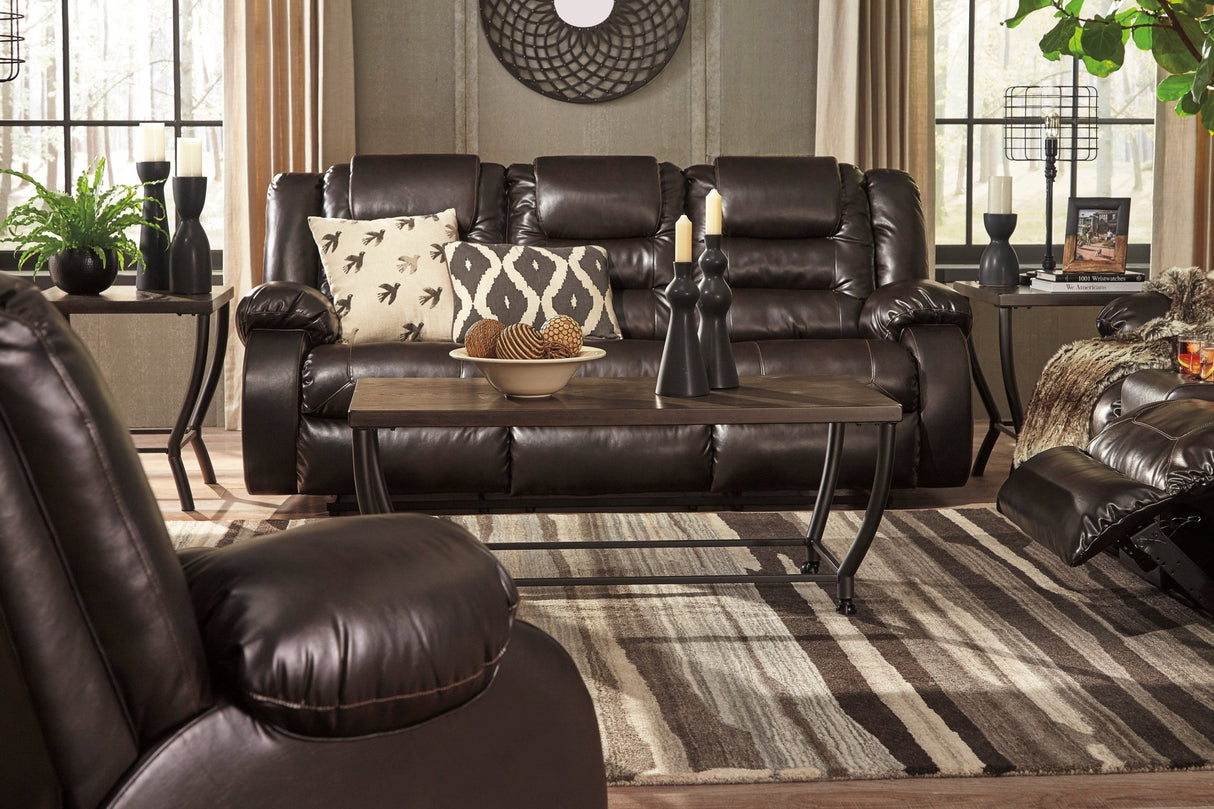 Ashley Chocolate Vacherie Reclining Sofa - Faux Leather | Home Elegance USA