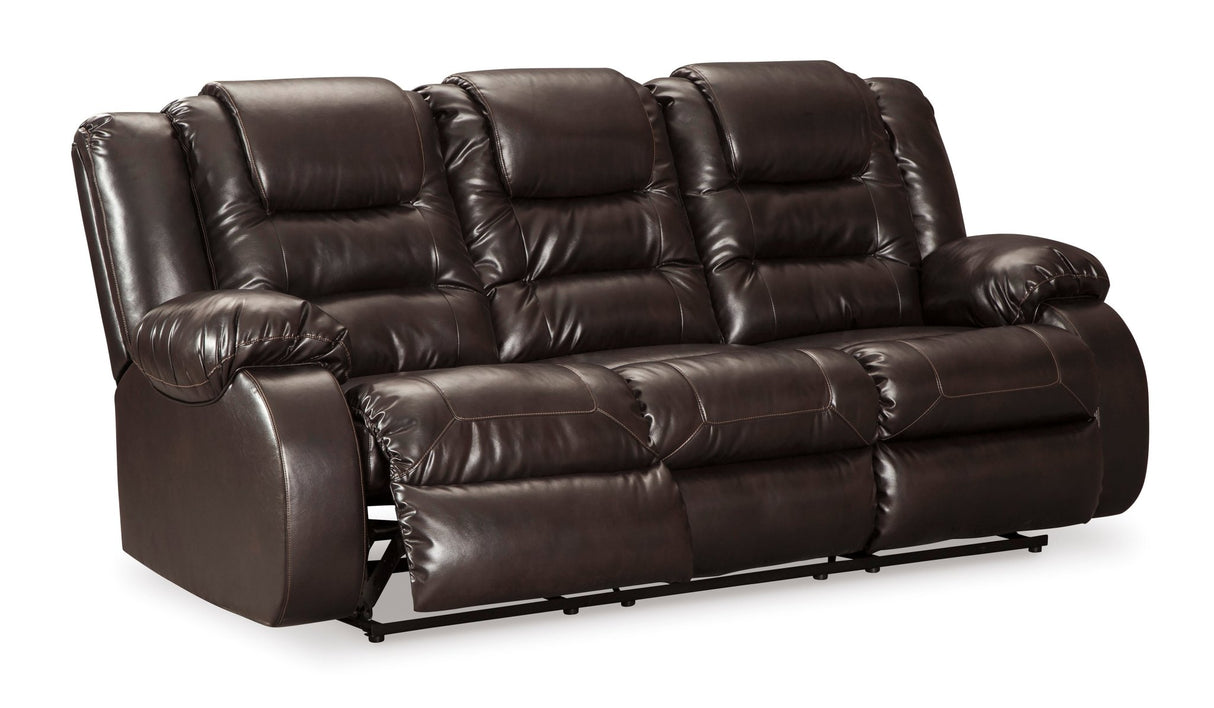 Ashley Chocolate Vacherie Reclining Sofa - Faux Leather | Home Elegance USA