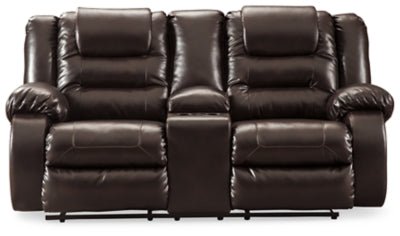 Ashley Chocolate Vacherie DBL Rec Loveseat w/Console - Faux Leather | Home Elegance USA