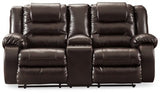 Ashley Chocolate Vacherie DBL Rec Loveseat w/Console - Faux Leather | Home Elegance USA