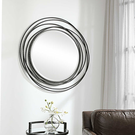 Whirlwind Round Mirror - Black by Uttermost - View 3