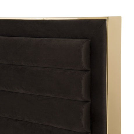 Queen Daystar + Roma - Modern Dark Brown Velvet + Walnut 4-Piece Bedroom Set