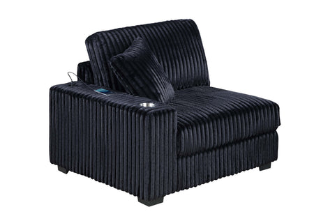 Contemporary Modern 7-PC Modular U-Sectional Sofa Set USB Cup Holder Black Finish Corduroy Living Room Furniture Couch - sold by Home Elegance USA