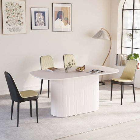 63 'medieval modern cream style MDF dining table and PU dining chair set 4. Assemble Desktop and black metal leg dining chair set, suitable for home&kitchen - sold by Home Elegance USA