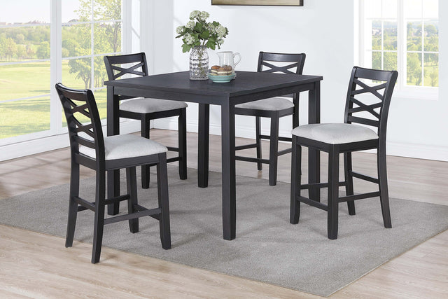 Dining Room Furniture 5pcs Set Charcoal Dining Table 4x Side Chairs Rubberwood Cross Back Design Chair Wooden Top