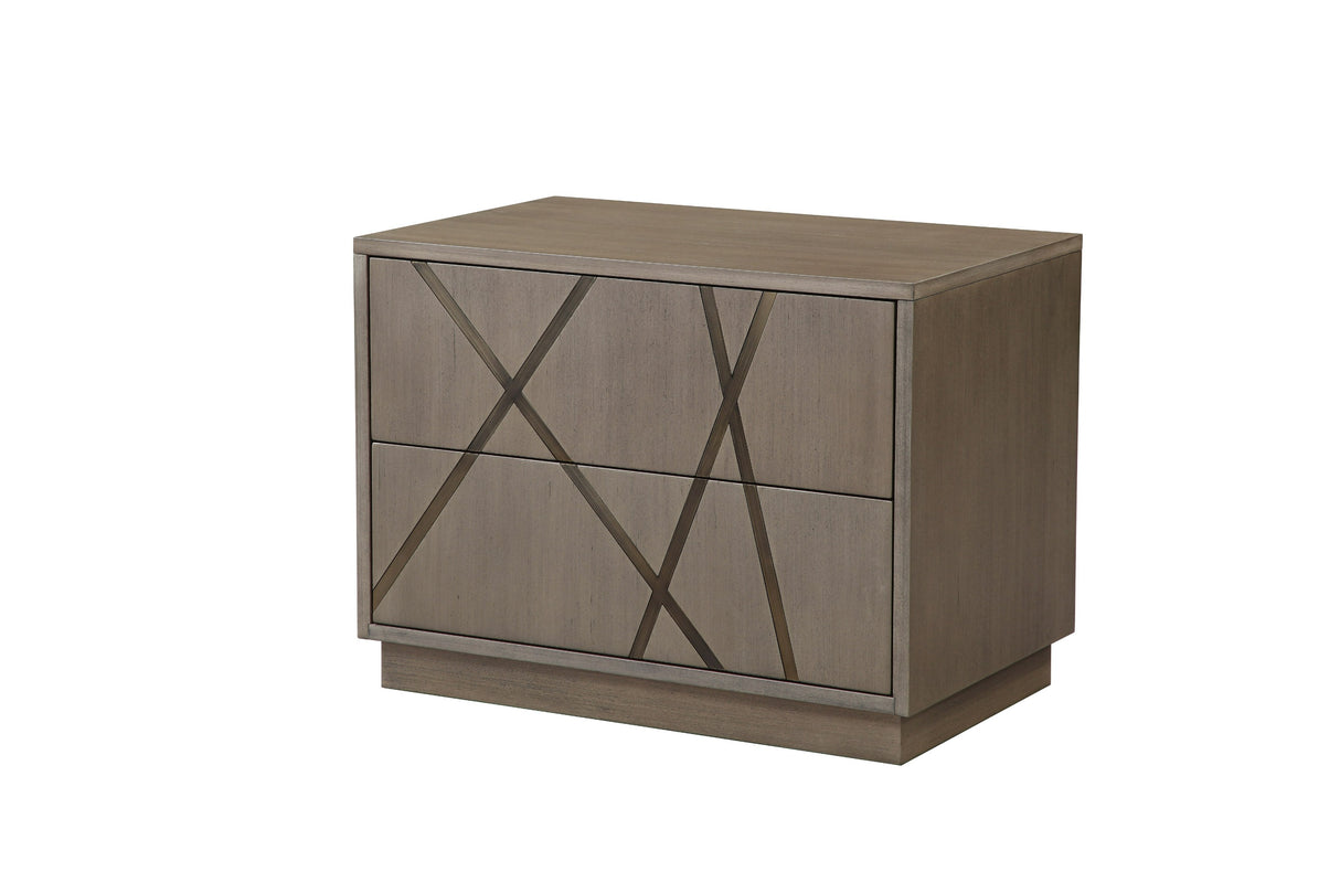 Nixa - Modern Beige Velvet + Brushed Bronze + Birch Bed + Nightstands-queen - View Image 1