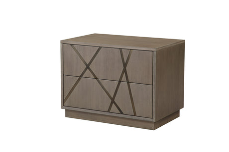 Nixa - Modern Beige Velvet + Brushed Bronze + Birch Bed + Nightstands-queen - View Image 1