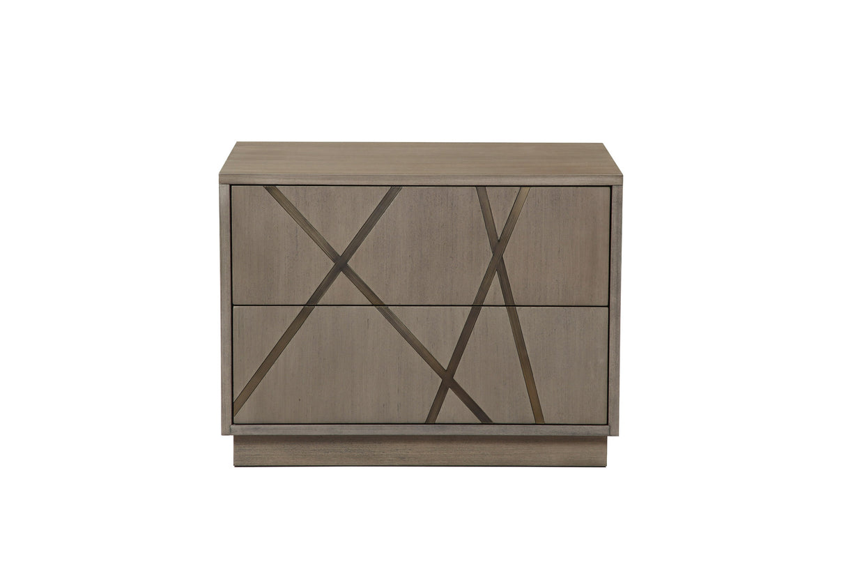 Nixa - Modern Beige Velvet + Brushed Bronze + Birch Bed + Nightstands-queen - View Image 1