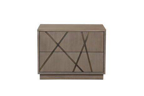 Nixa - Modern Beige Velvet + Brushed Bronze + Birch Bed + Nightstands-queen - View Image 1