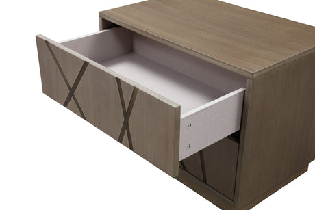 Nixa - Modern Beige Velvet + Brushed Bronze + Birch Bed + Nightstands-queen - View Image 1