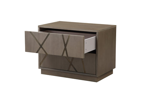 Nixa - Modern Beige Velvet + Brushed Bronze + Birch Bed + Nightstands-queen - View Image 1