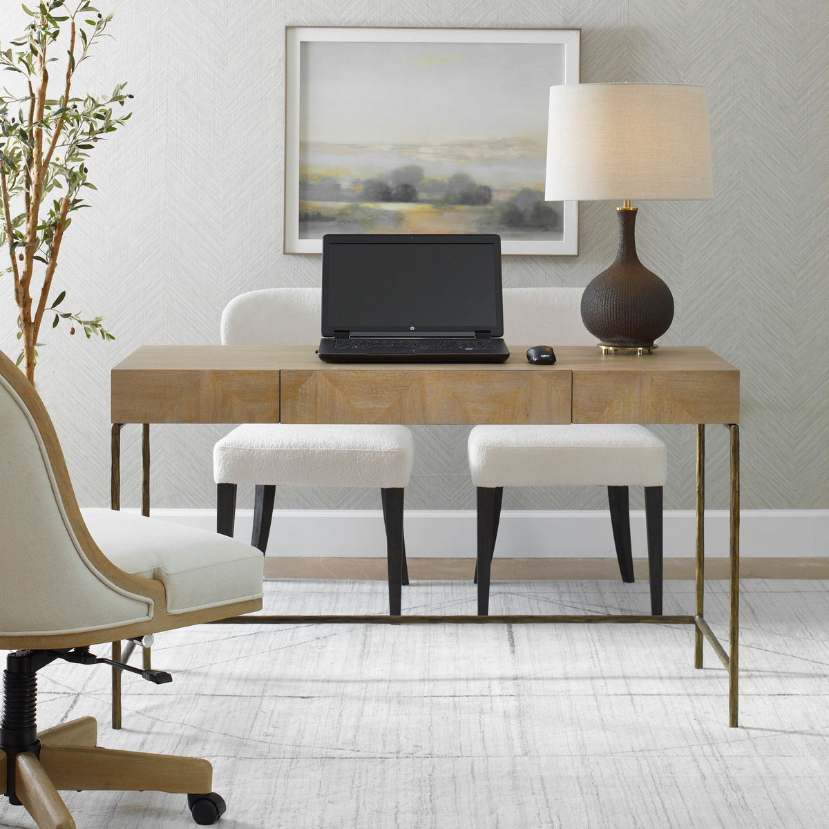 Aristotle Natural Wood Modern Desk - Light Brown by Uttermost - View 2
