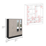 Bolton 160 Armoire, Six Shelves, Two Double Door Cabinets, Two Mirrors, Two Drawers, Rod Black / Light Gray - sold by Home Elegance USA