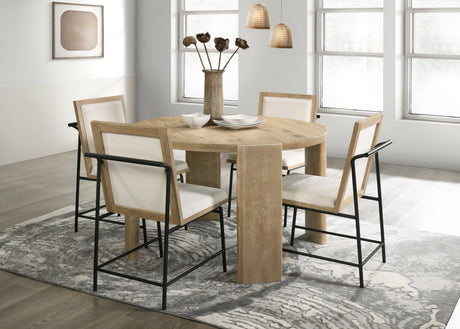 Bowen Oak Finish 47' Round Dining Table Set with Cream Color Upholstered Chairs - sold by Home Elegance USA