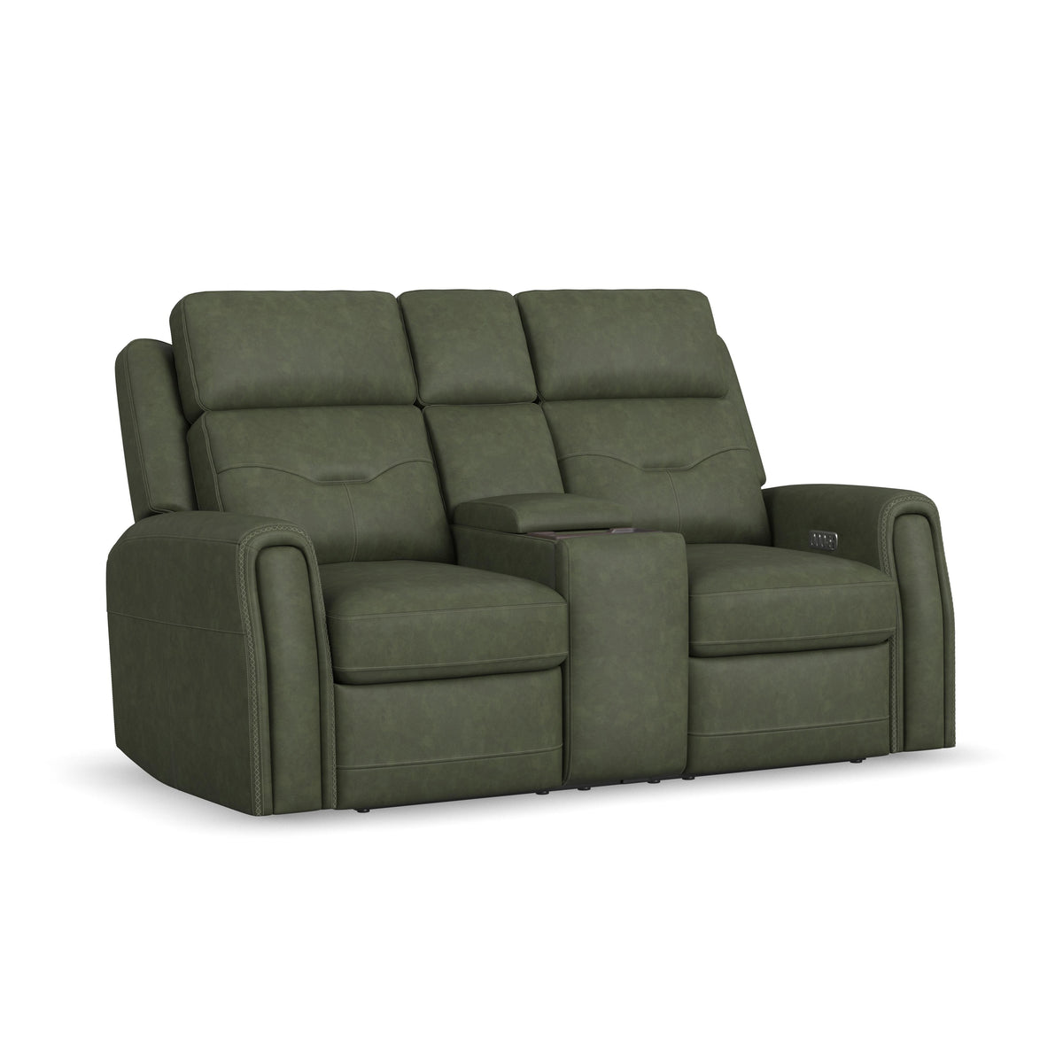 Felix Power Reclining Loveseat With Console, Power Headrest, Lumbar, Heat & Massage - Forest Green | Flexsteel