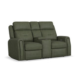 Felix Power Reclining Loveseat With Console, Power Headrest, Lumbar, Heat & Massage - Forest Green | Flexsteel