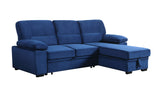 Kipling Blue Velvet Fabric Reversible Sleeper Sectional Sofa Chaise - Home Elegance USA