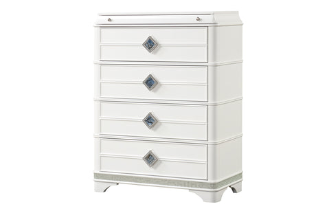 Laguna Modern Style 4-Drawer Chest Made with Wood, Hidden Jewelry Drawer and Crystal Accents in White same as B009P270826 (CA inventory)