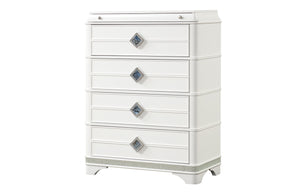 Laguna Modern Style 4-Drawer Chest Made with Wood, Hidden Jewelry Drawer and Crystal Accents in White  same asG150108979  ( NJ inventory)