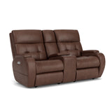 Strait Leather Power Reclining Loveseat With Console & Power Headrests | Flexsteel