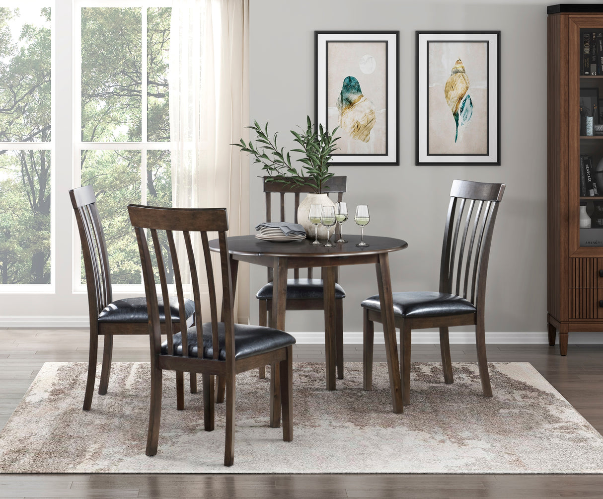 Espresso Finish Small Dining Set 5pc Round Table with Drop Leaves and 4x Side Chairs Wooden Dining Furniture