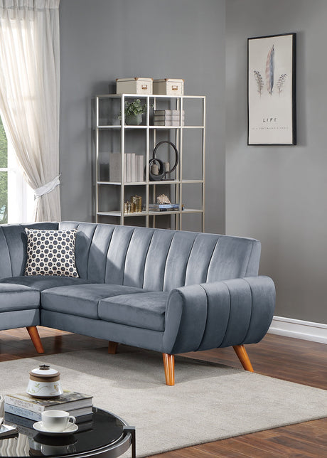 Contemporary 2-Pcs Sectional Set Living Room Furniture Dark Gray Velvet Couch Left Facing Sofa, Right Facing Loveseat Wedge Plush Cushion - sold by Home Elegance USA