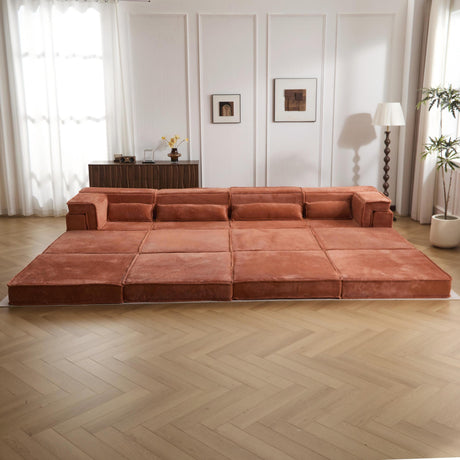 Compression Mahjong Sofa,Convertible Floor Sofa Bed,DIY Boneless Modular Sectional Sofa,No Assembly Required,Circle fleece fabric,Oversized 4 Seater with 2 Ottoman,Orange - sold by Home Elegance USA