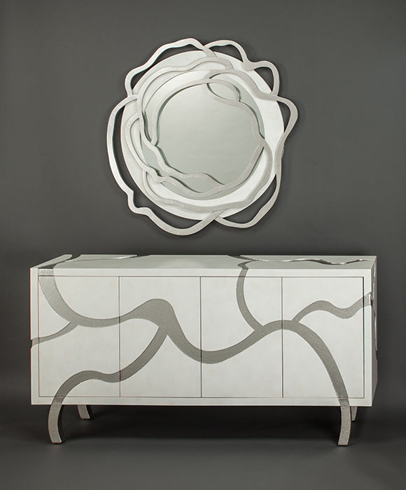 Frosty White Cabinet 7F05-S with Silver Inlay & Optional Mirror – Artmax - Home Elegance USA
