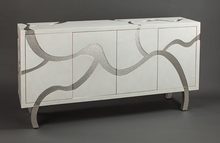 Frosty White Cabinet 7F05-S with Silver Inlay & Optional Mirror – Artmax - Home Elegance USA