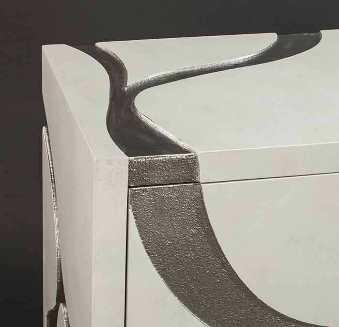 Frosty White Cabinet 7F05-S with Silver Inlay & Optional Mirror – Artmax - Home Elegance USA