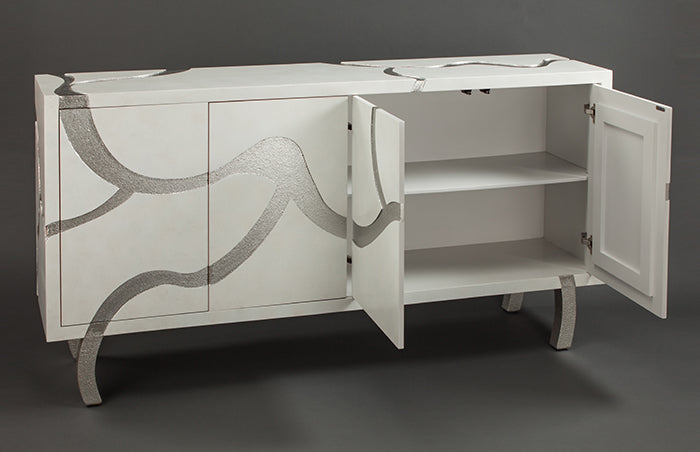 Frosty White Cabinet 7F05-S with Silver Inlay & Optional Mirror – Artmax - Home Elegance USA