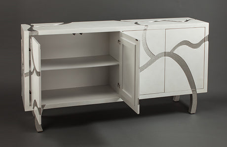 Frosty White Cabinet 7F05-S with Silver Inlay & Optional Mirror – Artmax - sold by Home Elegance USA