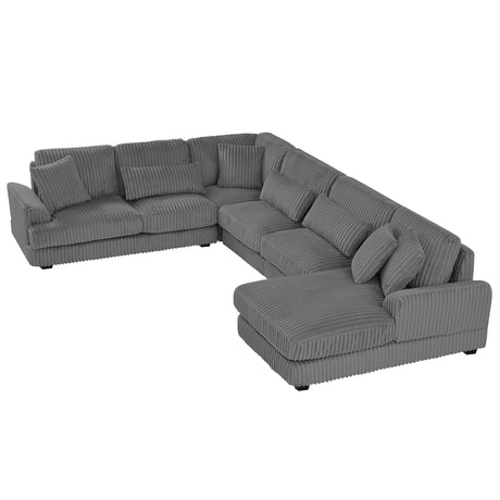 Modern Oversized U-shaped Sectional Sofa with Chaise Lounge in Dark Gray Corduroy, 129' - sold by Home Elegance USA