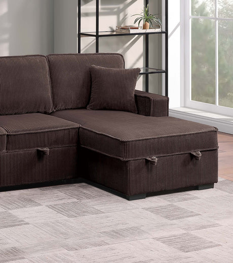 Chocolate Finish Modern Style Convertible Sectional 3pc Corduroy Fabric Upholstered Sleeper Sofa Two Storage Chaises Primary Living Room - sold by Home Elegance USA